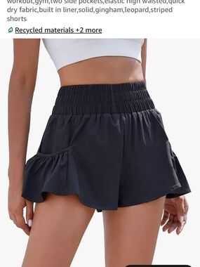 High-Waist Ruffle Active Shorts - Black